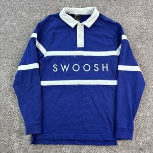 Nike Rugby Shirt Mens Small Blue‎ Swoosh Embroidered Polo Long Sleeve Golf